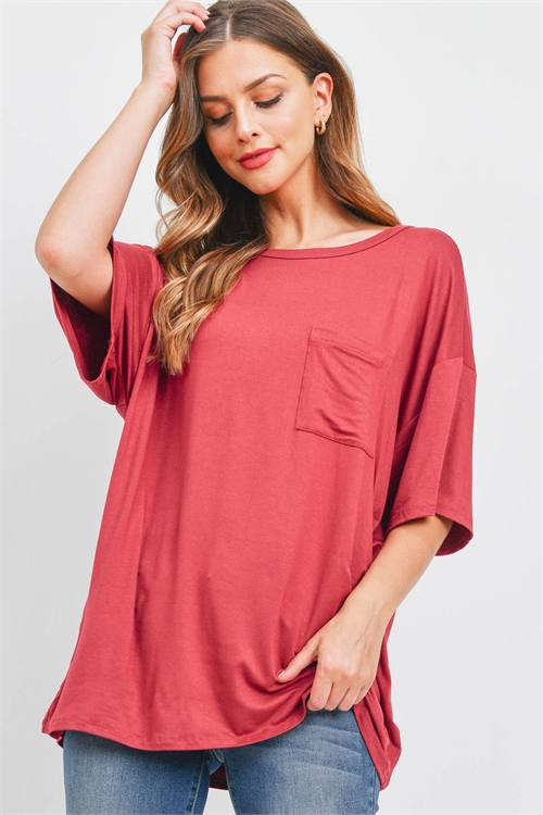 S11-18-4-PPT2509-RSFLTR - OVERSIZED ROUND NECK POCKET TOP- ROSE FLETRI 1-2-2-2