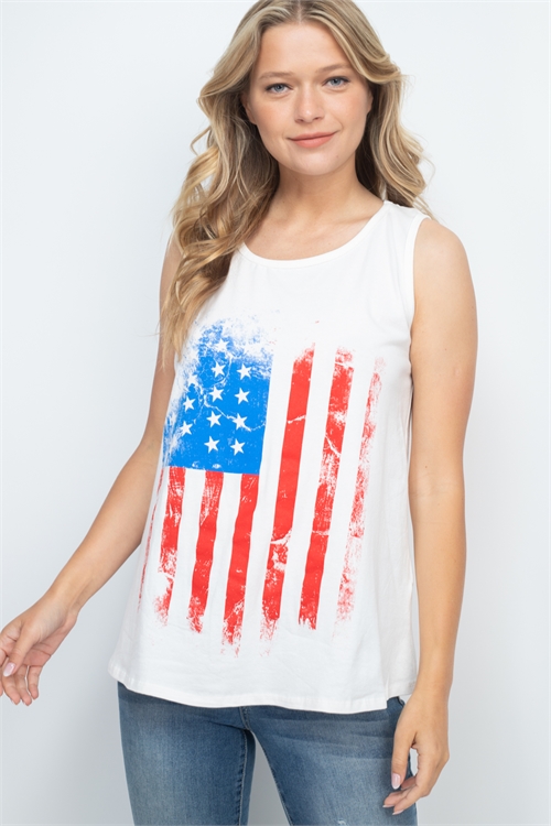 S11-8-1-PPT2521-IV - USA FLAG ROUND NECK TANK TOP- IVORY 1-2-2-2