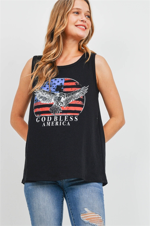 S14-4-5-PPT2522-BK - GODBLESS AMERICA PRINT TANK TOP- BLACK 1-2-2-2