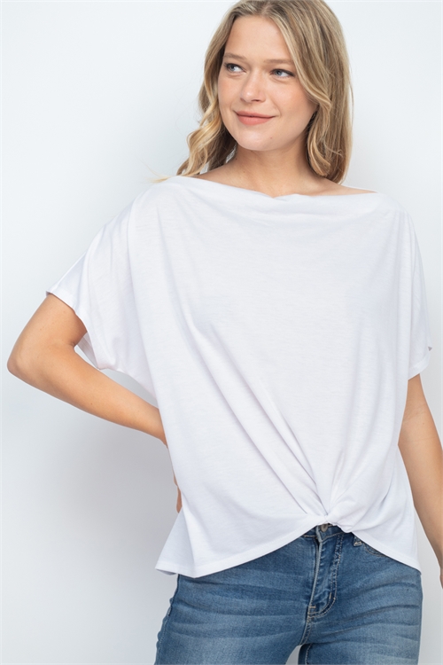 S9-13-4-PPT2533-BSWT-1 - BOAT NECKLINE TWIST FRONT SOLID TOP- BASS WHITE 0-2-2-2