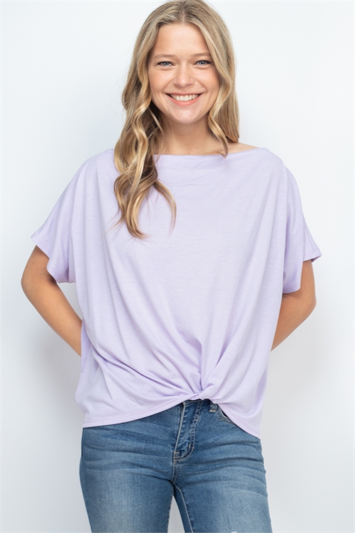 S6-9-2-PPT2533-LVDSL - BOAT NECKLINE TWIST FRONT SOLID TOP- LAVENDER SAIL 1-2-2-2