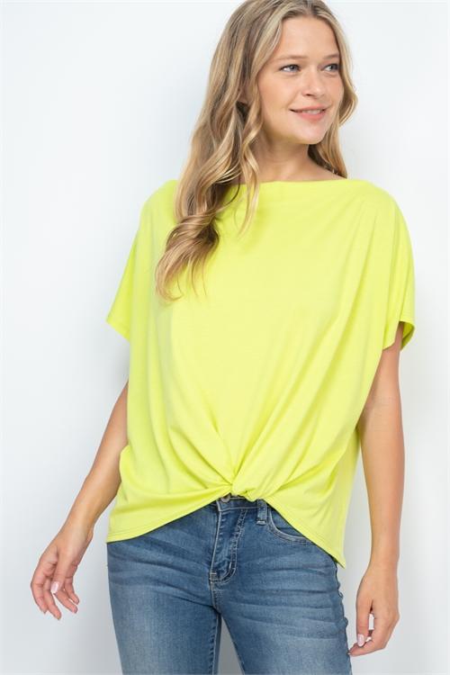 S10-6-2-PPT2533-VLM - BOAT NECKLINE TWIST FRONT SOLID TOP- VINTAGE LIME 1-2-2-2