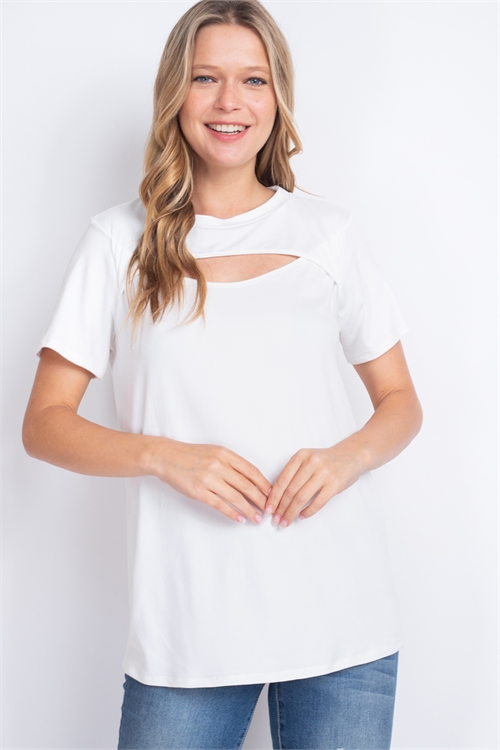 S12-9-2-PPT2567-IV-1 - CUTOUT OPEN FRONT SHORT SLEEVE SOLID TOP- IVORY 0-2-2-2