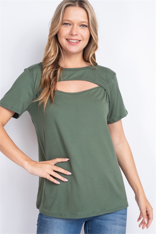 S12-9-2-PPT2567-LTOV-1 - CUTOUT OPEN FRONT SHORT SLEEVE SOLID TOP- LIGHT OLIVE 0-0-2-2