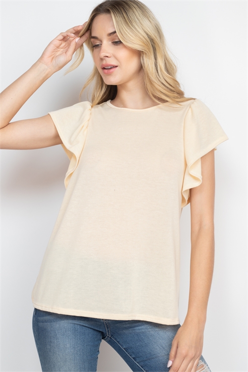 S16-11-1-PPT2574-CRM-1 - FLUTTER SLEEVE SOLID HACCI TOP- CREAM 0-3-2-2