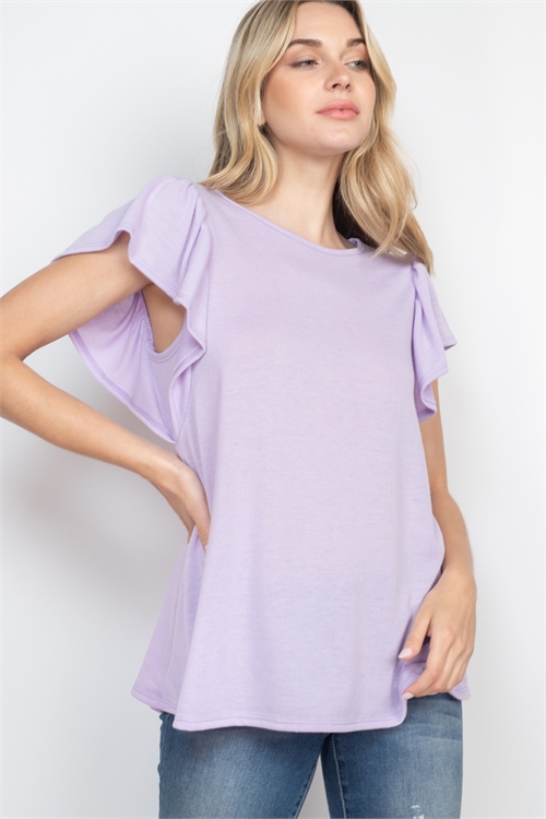 S16-11-1-PPT2574-LVDSL-1 - FLUTTER SLEEVE SOLID HACCI TOP- LAVENDER SAIL 0-3-0-2