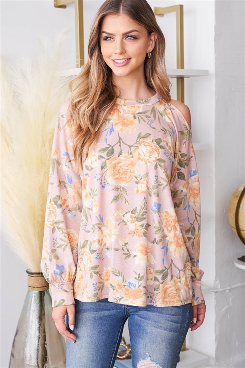 C24-A-1-PPT2613-LVDBL - COLD SHOULD LONG SLEEVE FLORAL TOP- LAVENDER-BLUE 1-2-2-2