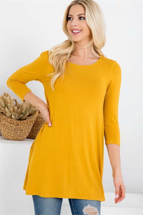 S11-14-3-PPT2662-DKMU - QUARTER SLEEVE  SOLID SWING TOP- DARK MUSTARD 1-2-2-2 (NOW $5.75 ONLY!)