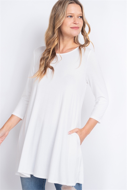 S11-14-4-PPT2662-IV-1 - QUARTER SLEEVE  SOLID SWING TOP- IVORY 0-1-1-1