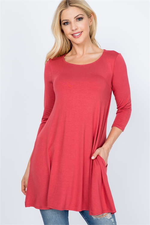 S15-8-2-PPT2662-PPY-1 - QUARTER SLEEVE SOLID SWING TOP- PAPAYA 1-2-2-0