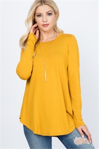 S11-3-4-PPT2663-DKMU - LONG SLEEVE DOLPHIN HEM SOLID TOP- DARK MUSTARD 1-2-2-2