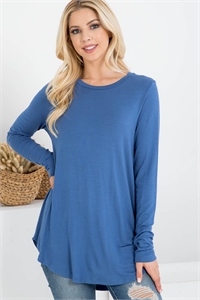 S11-7-4-PPT2663-IDG - LONG SLEEVE DOLPHIN HEM SOLID TOP- INDIGO 1-2-2-2