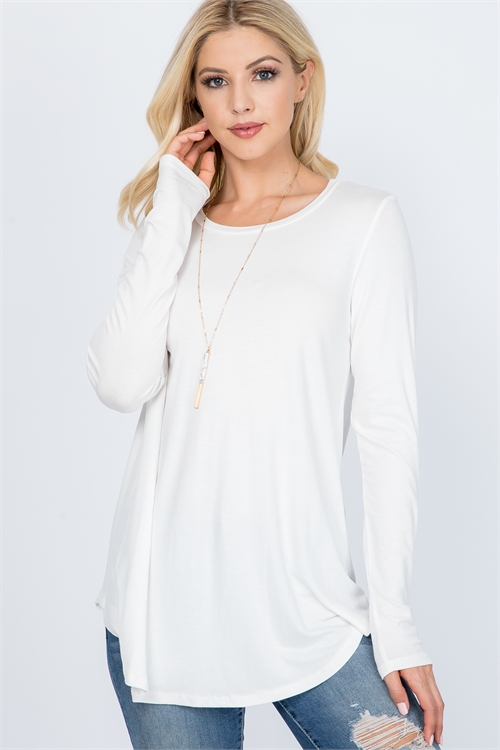 S11-7-2-PPT2663-IV - LONG SLEEVE DOLPHIN HEM SOLID TOP- IVORY 1-2-2-2