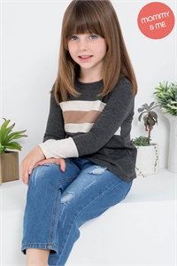 SA3-00-4-PPT2673TK-CHLOTMNMC - KIDS LONG SLEEVE RIB CONTRAST TOP- CHARCOAL/OATMEAL/NEW MOCHA 1-1-1-1-1-1-1-1 (NOW $5.75 ONLY! )