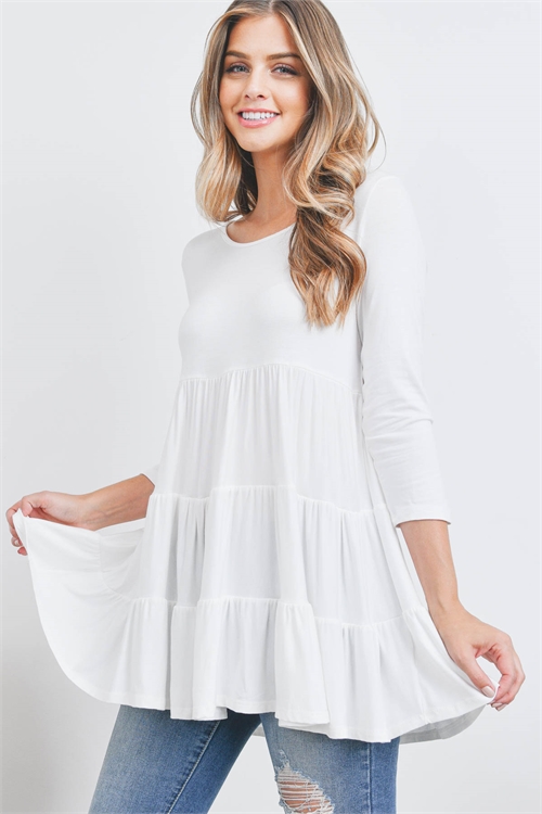S10-18-5-PPT2687-IV-1 - QUARTER SLEEVE SOLID TIERED TOP- IVORY 0-0-2-2