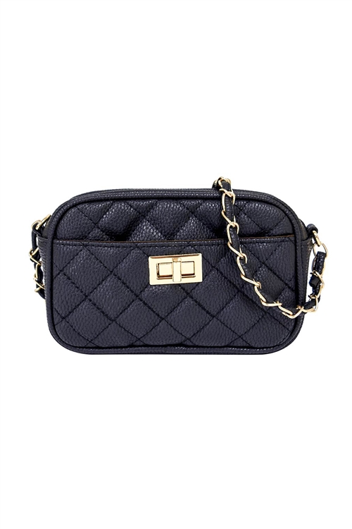 S17-9-1-PQ0017BLACK - FASHION QUILTED CAMERA CROSSBODY BAG/1PC