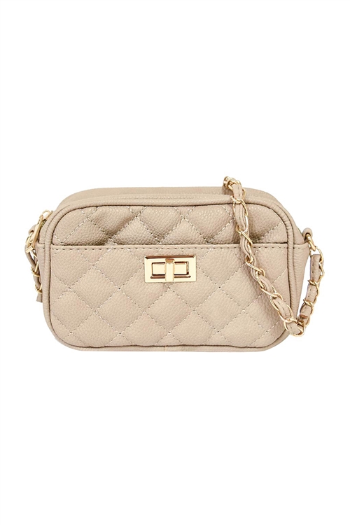 S18-11-2-PQ0017NUDE - FASHION QUILTED CAMERA CROSSBODY BAG/1PC