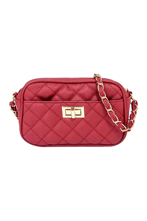 S18-9-1-PQ0017RED - FASHION QUILTED CAMERA CROSSBODY BAG/1PC