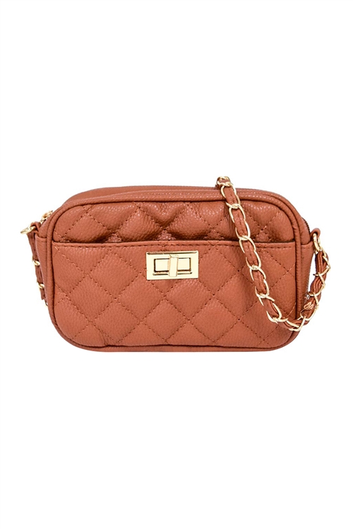 S17-9-1-PQ0017TAN - FASHION QUILTED CAMERA CROSSBODY BAG/1PC