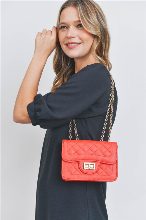 S22-12-1-PQ0020-RED - QUILTED DIAMOND LEATHER CROSS BODY BAG/1PC