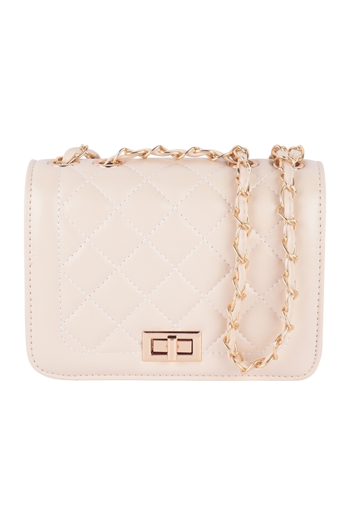 S2-10-4-PQ0032IVORY - WOMENS QUILTED DIAMOND PATTERN  W/ CONVERTIBLE CHAIN STRAP SLING CLUTCH BAG/3PCS