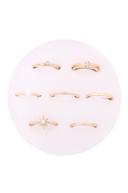 S1-8-3-PRA935WGCRY-CUBIC ZIRCONIA TEXTURE RING SET-MATTE GOLD CRYSTAL/6PCS