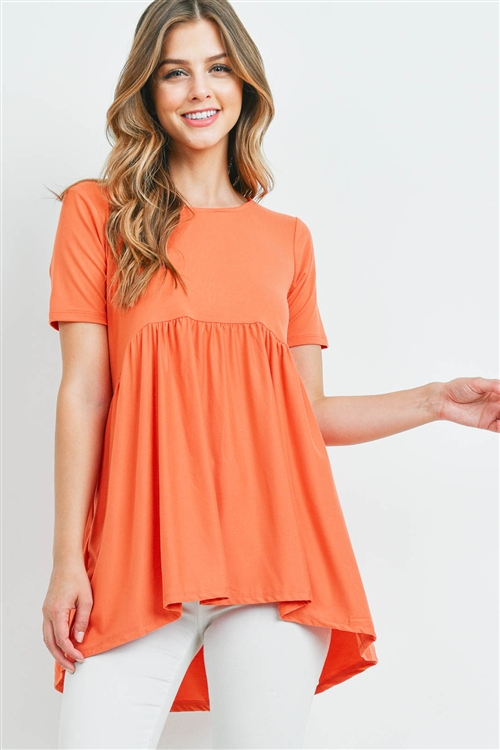 S11-5-4-PT-3211-ACPR - BRUSHED DTY SHORT SLEEVE WITH WAIST SHIRRING TOP- ASH COPPER 1-1-2-2