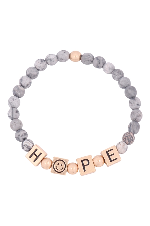 S22-12-2-QB2149WGCJ-HOPE METAL BLOCK NATURAL STONE STRETCH BRACELET-MATTE GOLD CRAZY JASPER/1PC