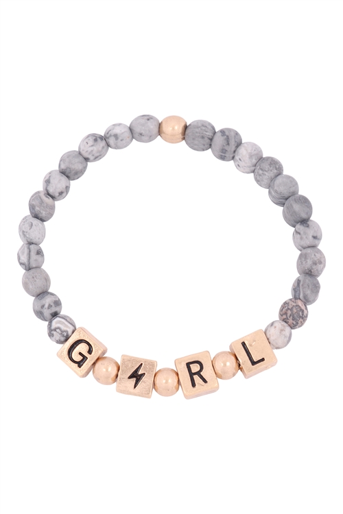 S21-11-2-QB2150WGCJ-GIRL METAL BLOCK NATURAL STONE STRETCH BRACELET-MATTE GOLD CRAZY JASPER/6PCS