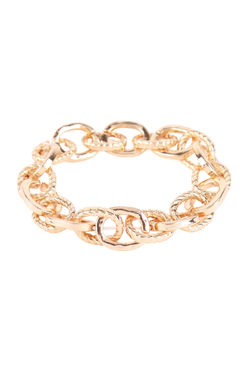 A1-2-5-QB2168GD - TEXTURED CHAIN BRACELET- GOLD/6PCS