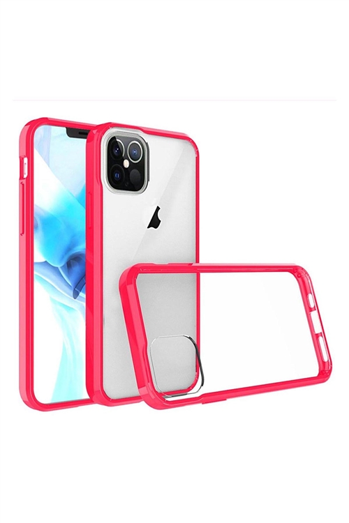 SA4-000-5-52540-QBBUM-IP126.1-CLRHPNK - FOR iPHONE 12/PRO (6.1 ONLY) BUMPER CLEAR TRANSPARENT CASE COVER - CLEAR PC + HOT PINK TPU/6PCS