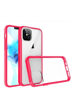 SA4-00-5-52543-QBBUM-IP126.7-CLRHPNK - FOR iPHONE 12 PRO MAX 6.7 BUMPER CLEAR TRANSPARENT CASE COVER - CLEAR PC + HOT PINK TPU/6PCS