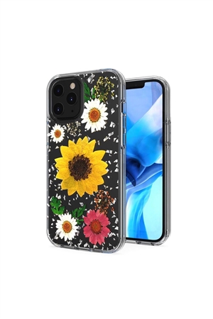 SA3-1-4-54042-QBCRTV-IP126.7-SUN - FOR iPHONE 12 PRO MAX 6.7 FLORAL GLITTER DESIGN CASE COVER - SUNFLOWER/6PCS