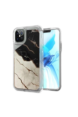 SA4-1-5-52649-QBELEC-IP126.1-MB - FOR iPHONE 12/PRO (6.1 ONLY) ELECTROPLATED DESIGN HYBRID CASE COVER - MARBLE/6PCS