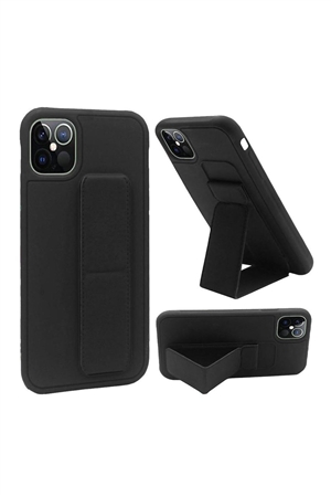 SA4-00-5-52664-QBFLD-IP126.1-BK - FOR iPHONE 12/PRO (6.1 ONLY) FOLDABLE MAGNETIC KICKSTAND VEGAN CASE COVER - BLACK/6PCS