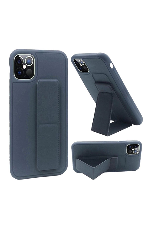 SA4-1-4-52665-QBFLD-IP126.1-BLUE - FOR iPHONE 12/PRO (6.1 ONLY) FOLDABLE MAGNETIC KICKSTAND VEGAN CASE COVER - DARK BLUE/6PCS