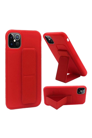 S4-4-1-52668-QBFLD-IP126.1-RED - FOR iPHONE 12/PRO (6.1 ONLY) FOLDABLE MAGNETIC KICKSTAND VEGAN CASE COVER - RED/6PCS