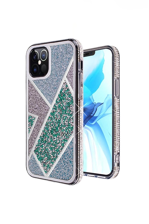 SA3-00-5-54628-QBRHM-IP126.1-GRN - FOR iPHONE 12/PRO (6.1 ONLY) RHOMBUS BLING GLITTER DIAMOND CASE COVER - GREEN/6PCS