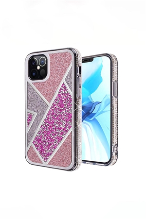 SA3-000-5-54629-QBRHM-IP126.1-RPNK - FOR iPHONE 12/PRO (6.1 ONLY) RHOMBUS BLING GLITTER DIAMOND CASE COVER - ROSE PINK/6PCS