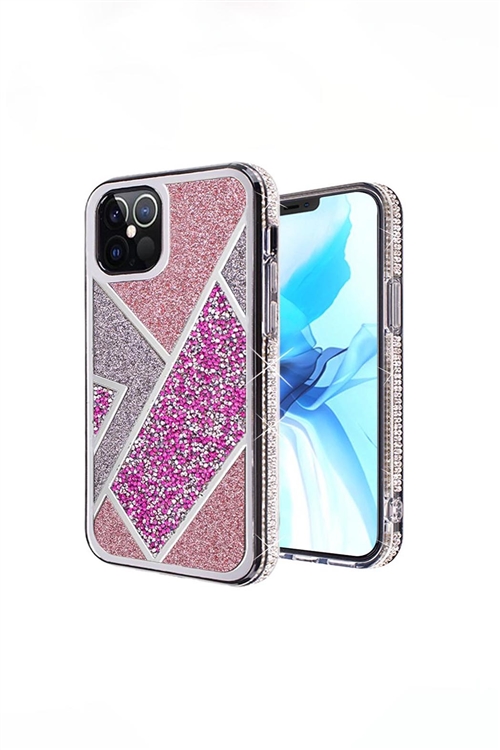 SA3-000-5-54629-QBRHM-IP126.1-RPNK - FOR iPHONE 12/PRO (6.1 ONLY) RHOMBUS BLING GLITTER DIAMOND CASE COVER - ROSE PINK/6PCS