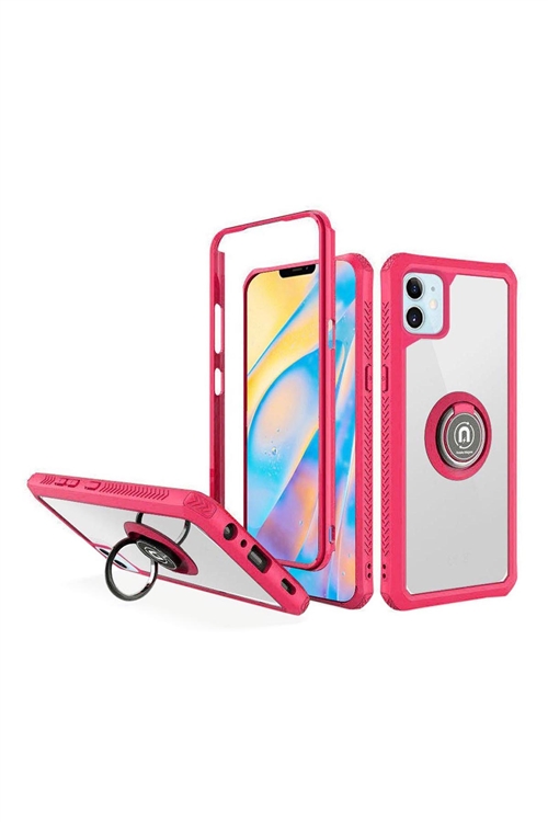 SA4-0-5-52897-QBRINGLET-IP125.4-HPNK - FOR iPHONE 12 MINI 5.4 TRANSPARENT MAGNETIC RINGSTAND CASE COVER - HOT PINK/6PCS