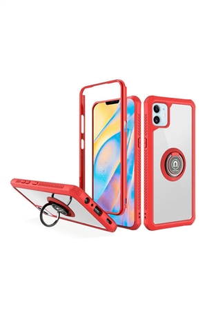 S4-6-1-52900-QBRINGLET-IP125.4-RED - FOR iPHONE 12 MINI 5.4 TRANSPARENT MAGNETIC RINGSTAND CASE COVER - RED/6PCS