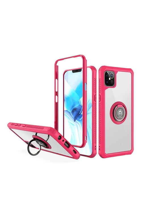 S4-6-1-52902-QBRINGLET-IP126.1-HPNK - FOR iPHONE 12/PRO (6.1 ONLY) TRANSPARENT MAGNETIC RINGSTAND CASE COVER - HOT PINK/6PCS