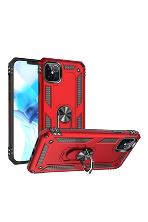 S4-5-4-52942-QBRNGHY-IP126.7-RED - FOR iPHONE 12 PRO MAX 6.7 RING MAGNETIC KICKSTAND HYBRID CASE COVER - RED/6PCS