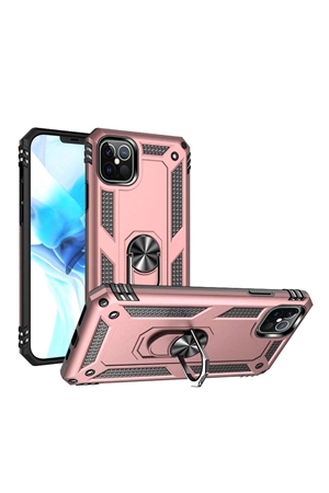 SA3-0-5-52943-QBRNGHY-IP126.7-RGOLD - FOR iPHONE 12 PRO MAX 6.7 RING MAGNETIC KICKSTAND HYBRID CASE COVER - ROSE GOLD/6PCS