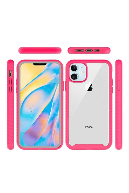 SA3-00-5-52974-QBSHBUM-IP125.4-CLRHPNK - FOR iPHONE 12 MINI 5.4 STRONG BUMPER SHOCKPROOF TRANSPARENT CASE COVER - CLEAR/HOT PINK/6PCS