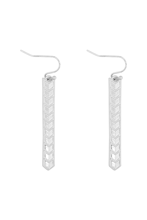 SA3-2-5-QE1665WS - LONG BAR DROP CHEVRON EARRINGS - MATTE SILVER/6PCS