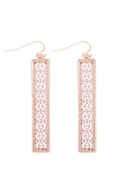 S7-6-4-QE1803WGTA - COLOR COATED BAR FILIGREE DROP EARRINGS-MATTE GOLD TAUPE/6PCS