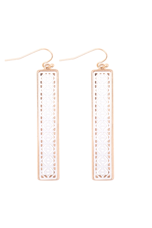 S7-6-4-QE1803WGWH - COLOR COATED BAR FILIGREE DROP EARRINGS-MATTE GOLD WHITE/6PCS