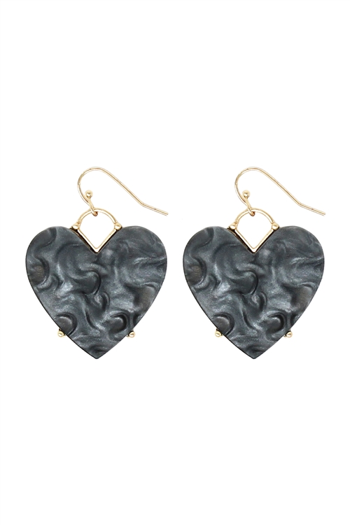 A2-2-4-QE1964GDGY - HEART MARBLE RESIN DANGLE FISH HOOK EARRING - GOLD GRAY/6PCS